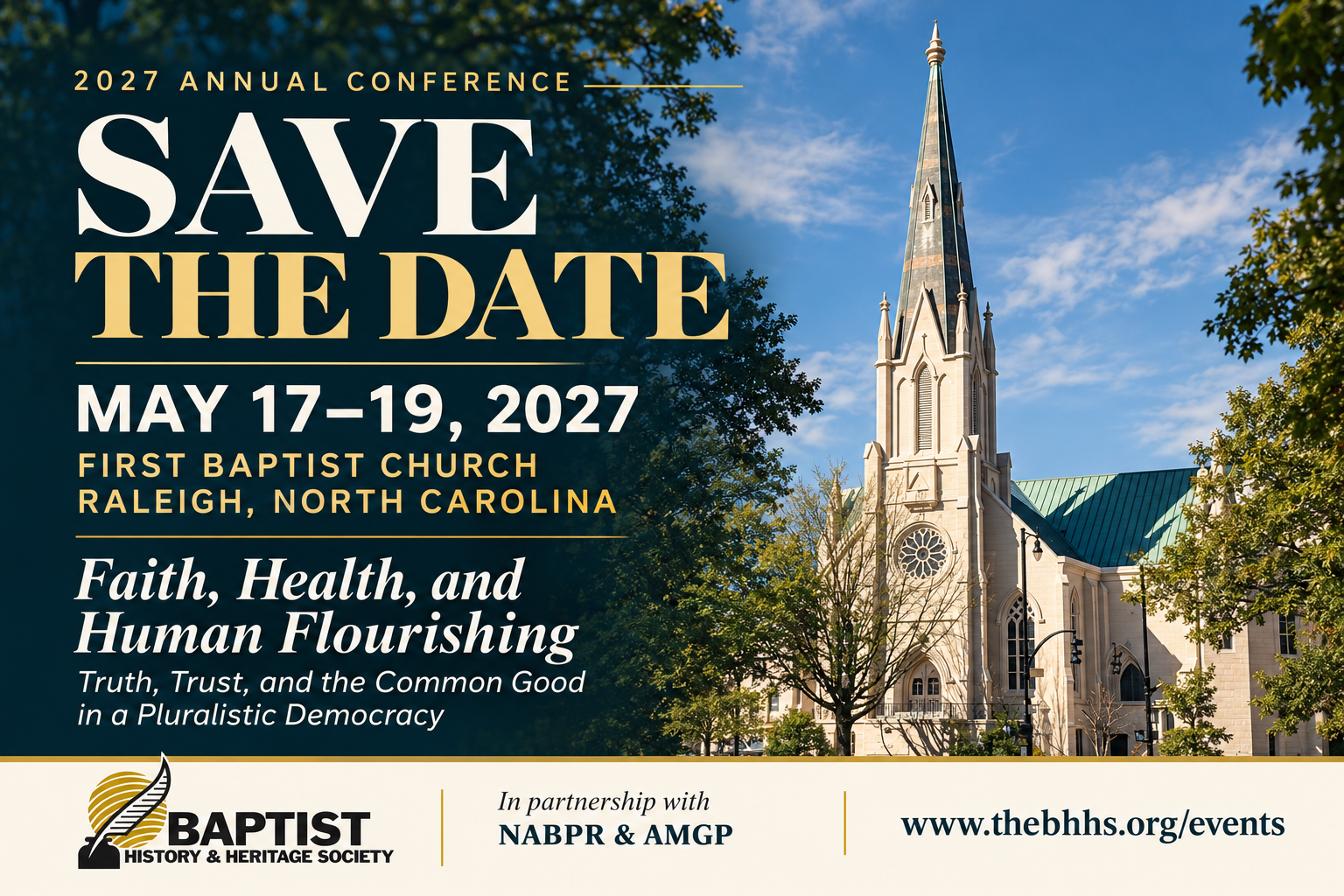 Save the date: 2027 annual meeting, May 17–19, First Baptist Church, Raleigh, North Carolina.